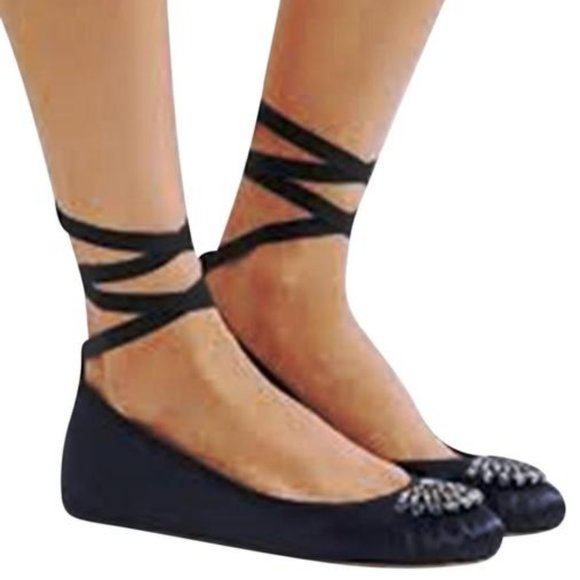 Jimmy Choo Shoes - Jimmy Choo Blue Jeweled Toe Grosgrain Ankle Strap Ballet Flats